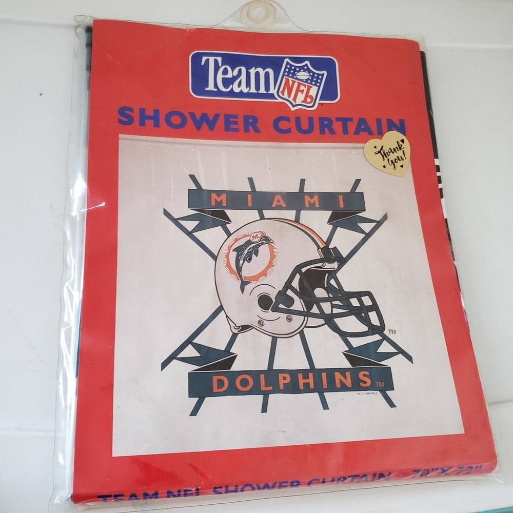 Vintage 1994 Miami Dolphins NFL Shower Curtain Jay Franco Clear Vinyl 70x72 NEW